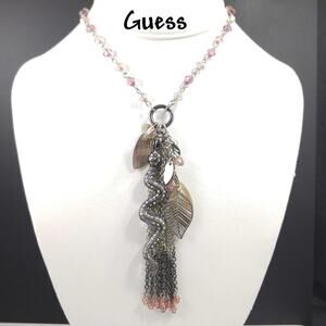 Guess Tassel Snake Pendant Crystal Beaded Necklace - 32 Inches - Signed